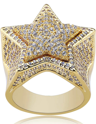 Iced Out 14k Gold Star Ring