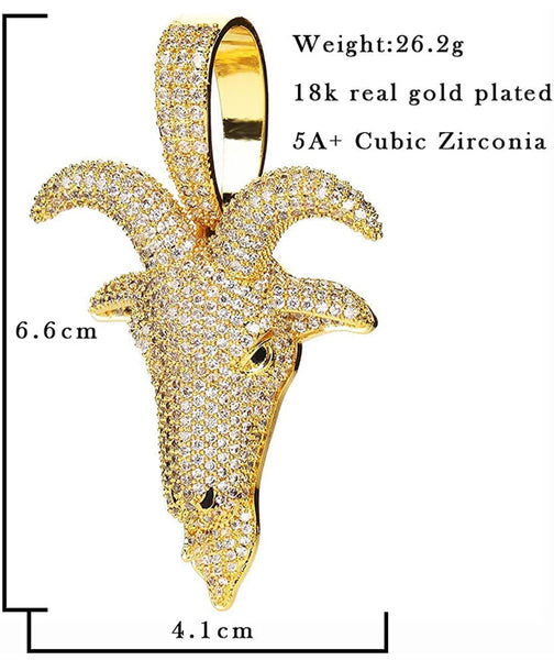 Iced Out 18k Gold GOAT Head Pendant