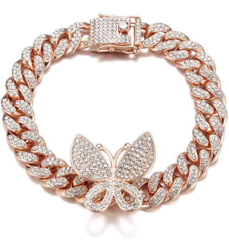 Iced Out 8 inch Rose Gold Butterfly Cuban Bracelet