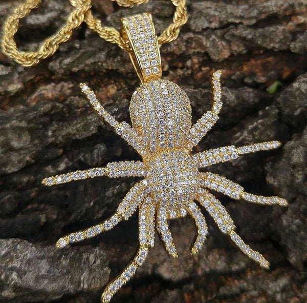 Iced Out 18k Gold Spider Pendant