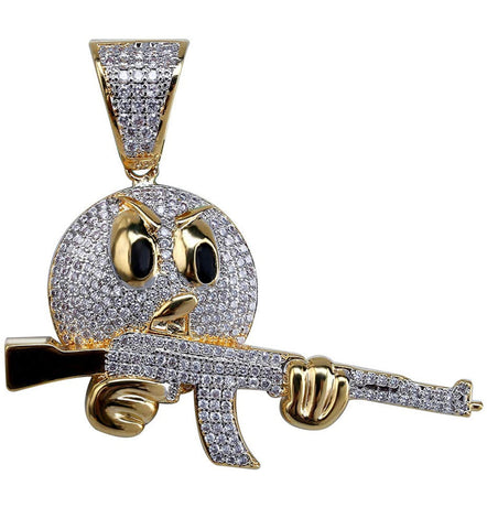 Iced Out Emoji with Gun AK-47 Pendant