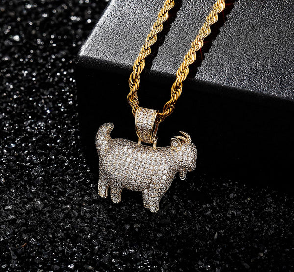 Iced Out 18k Gold Goat Pendant