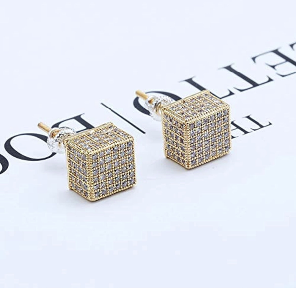 Iced Out 14k Gold Cube Earrings