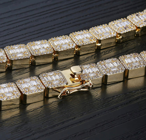 Iced Out 18k Gold Square Baguette Chain