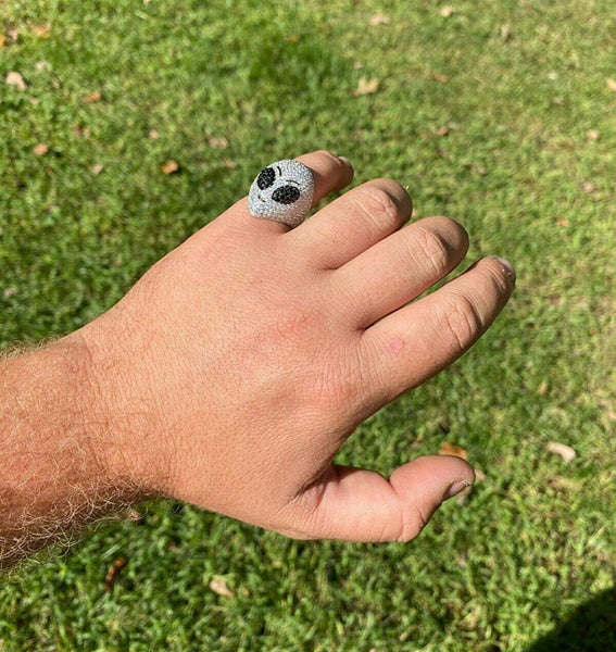 Iced Out 14k White Gold Alien Emoji Ring