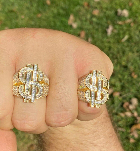 Iced Out 14k Gold Money Dollar Symbol Ring