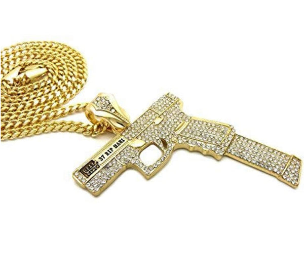 Iced Out 18k Gold Glock Handgun Pendant