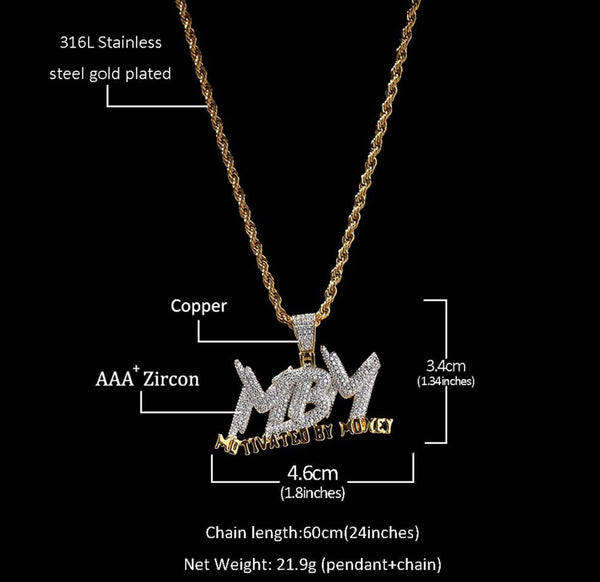 Iced Out 18k Gold Motivated By Money Pendant