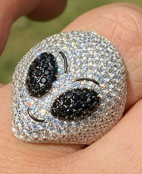 Iced Out 14k White Gold Alien Emoji Ring