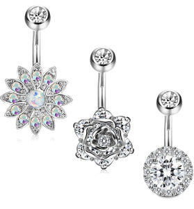 Beautiful Silver CZ Stainless Steel Belly Ring