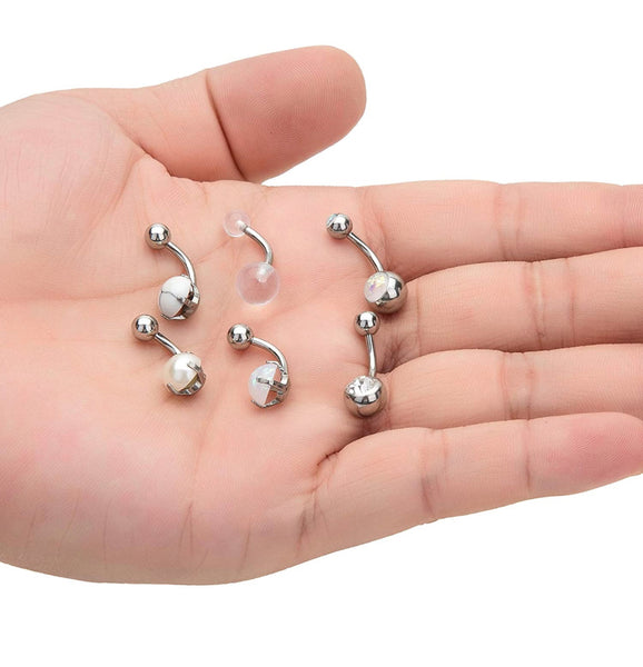 6 Pcs Stainless Steel Belly Button Ring Set