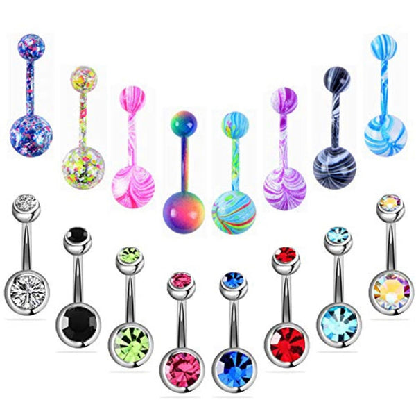 16 Pcs Stainless Steel Belly Button Ring