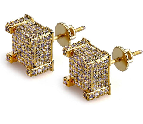 Iced Out 14k Gold Square Earrings