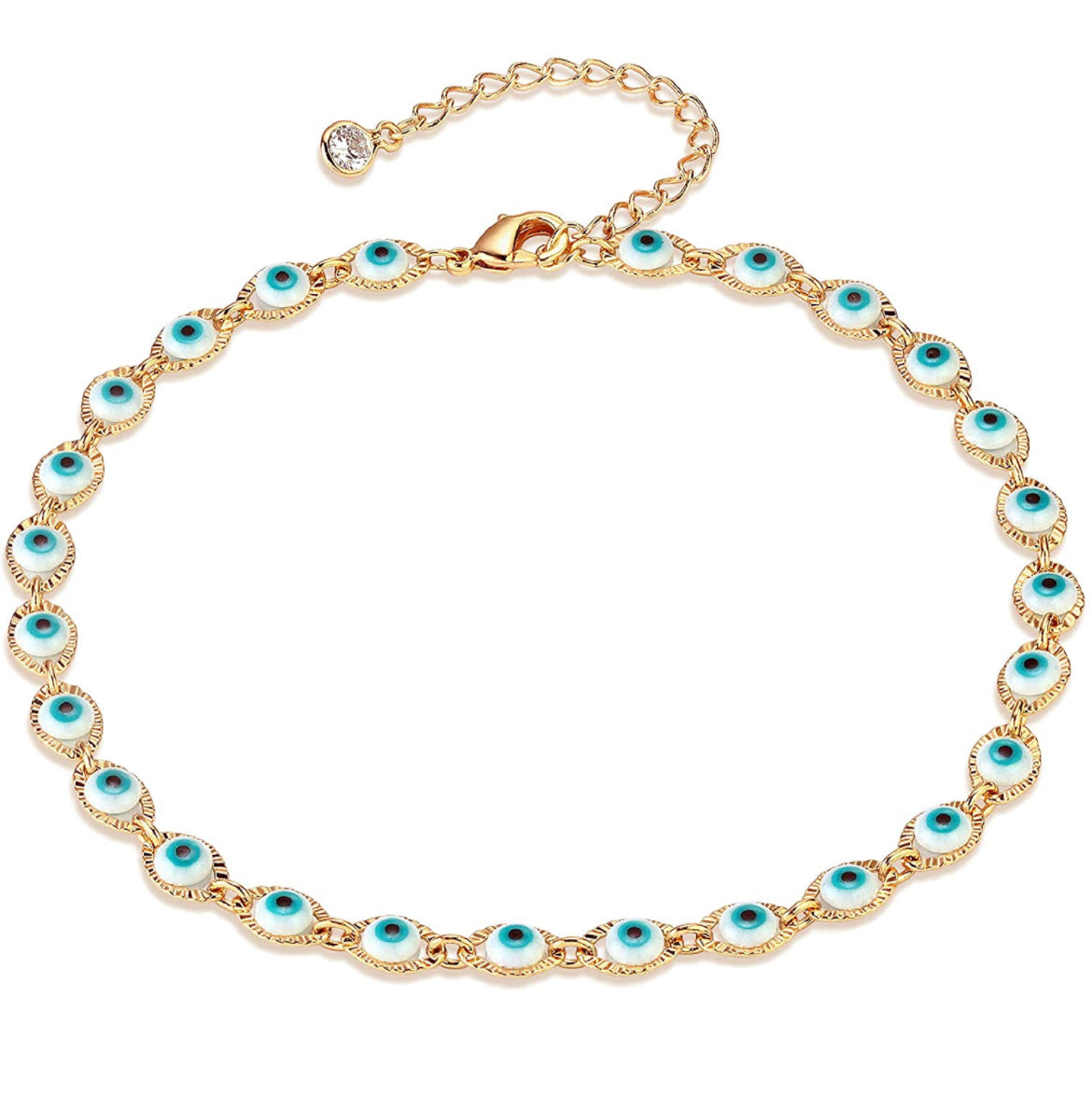 14k Gold Filled Blue Evil Eye Anklet