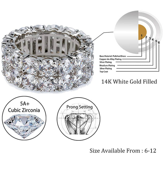 Iced Out 14k White Gold 2 Row Ring