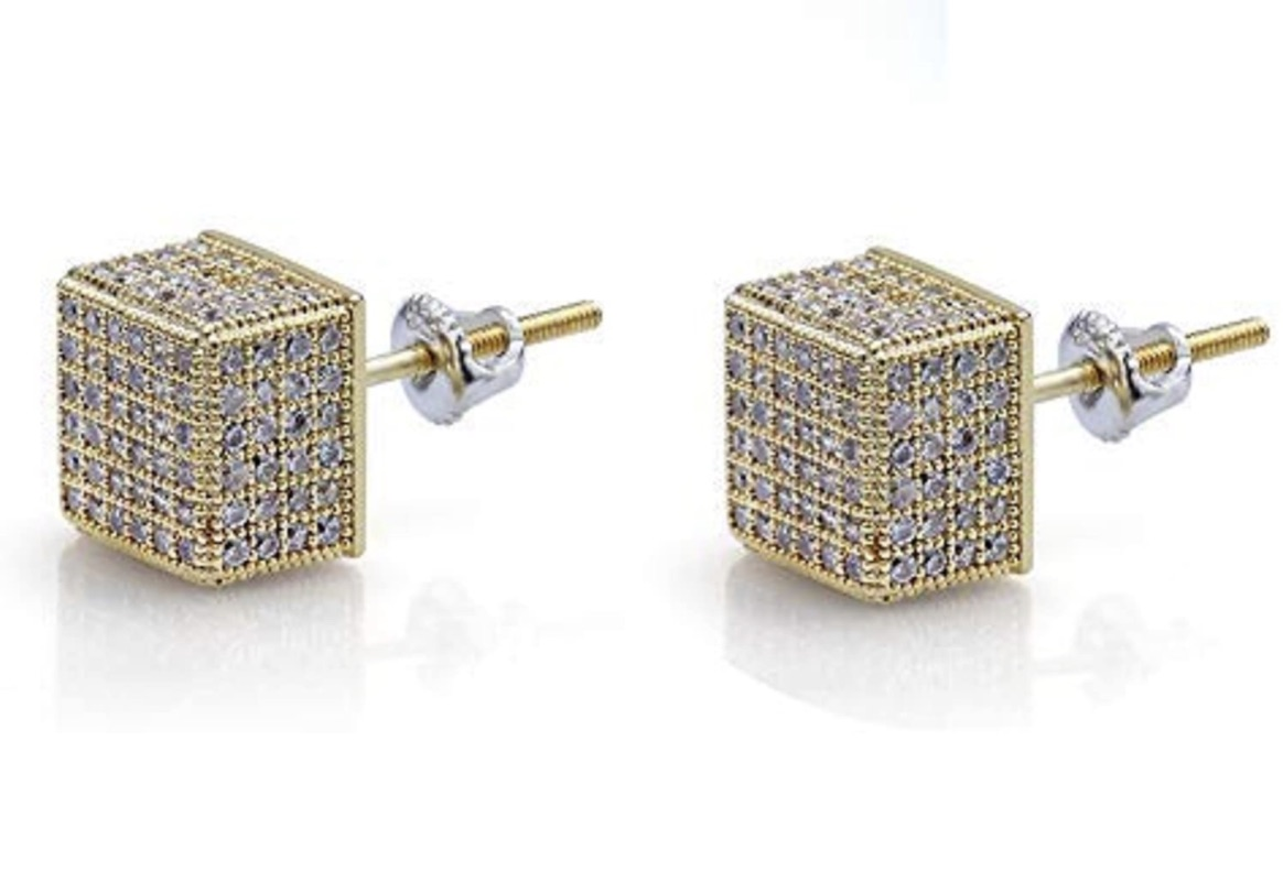 Iced Out 14k Gold Cube Earrings