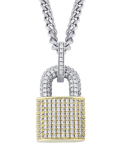 Iced Out 14k Two Tone Gold Lock Pendant