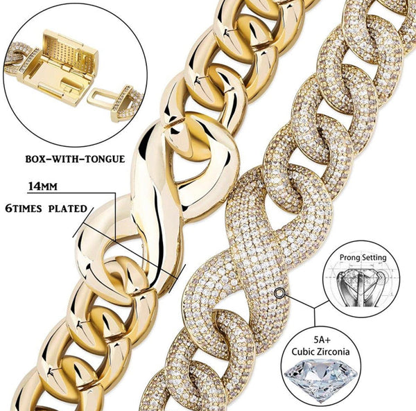 Iced Out 14k Gold Infiniti Cuban Link Bracelet