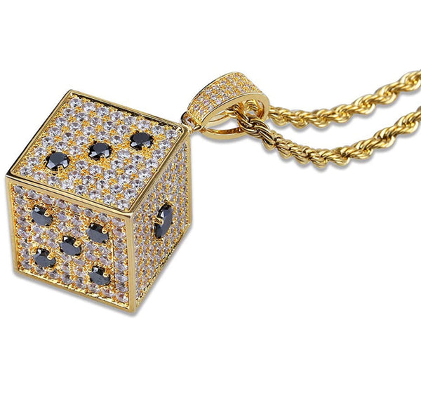 Iced Out 18k Gold Craps Dice Game Pendant