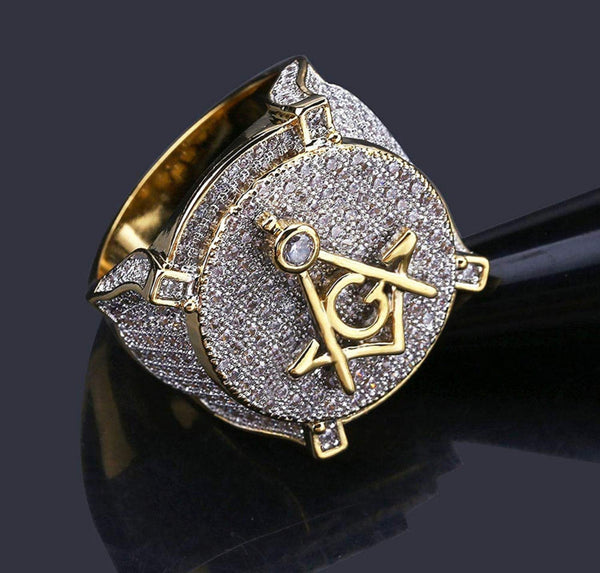 Iced Out 14k Gold Free Mason Ring