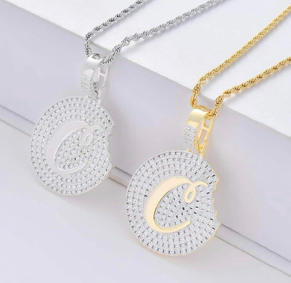 Iced Out 18k White Gold Cookie Pendant