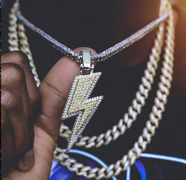 Iced Out 18k Two Tone Gold Lightning Bolt