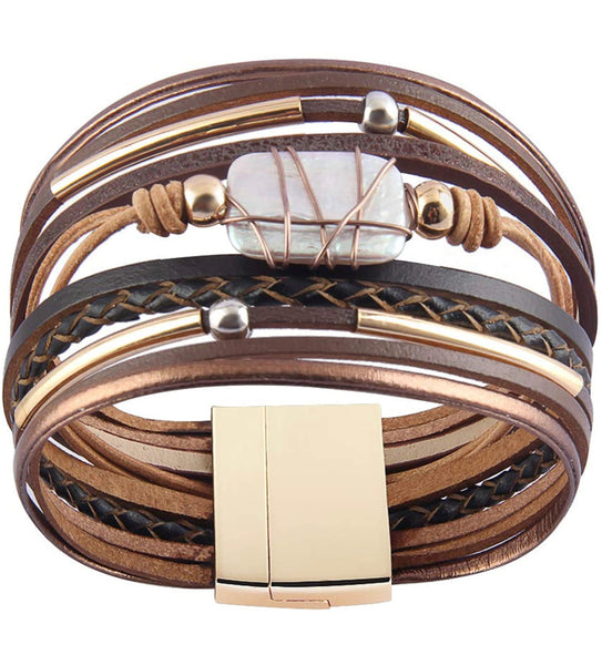 Leather Pearl Brown Bracelet