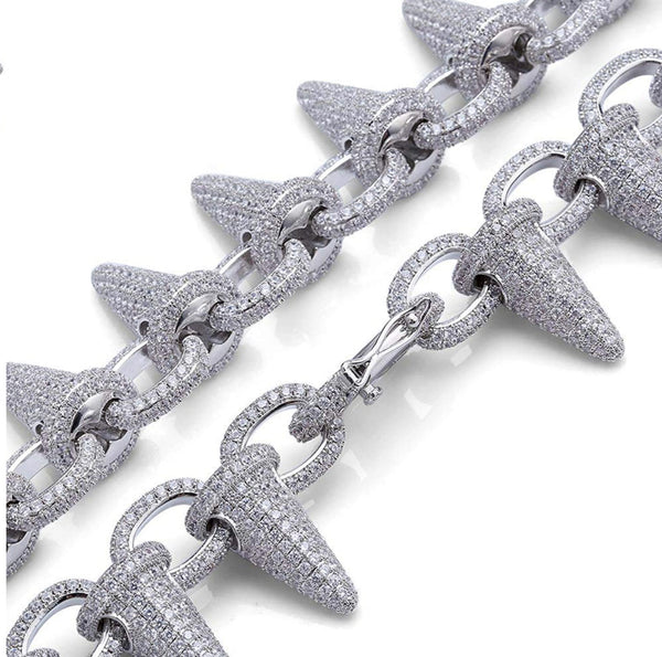 Iced Out 18k White Gold Punk Rivet Necklace