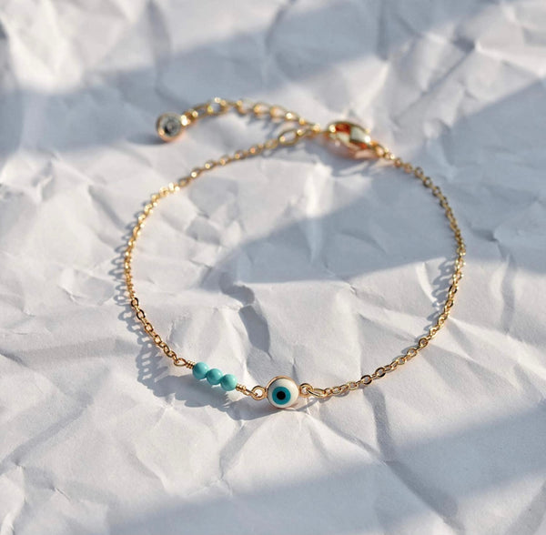 14k Gold Filled Turquoise Evil Eye Anklet