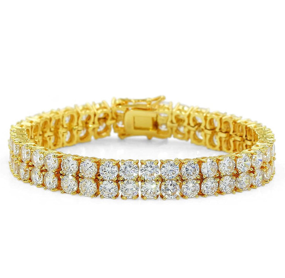 Iced Out 2 Row Gold Tennis Bracelet