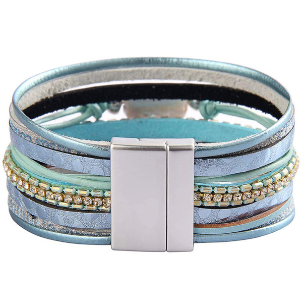 Multi Strand Leather Blue Bracelet