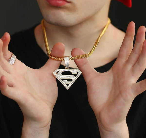 Iced Out 18k Gold Superman Logo