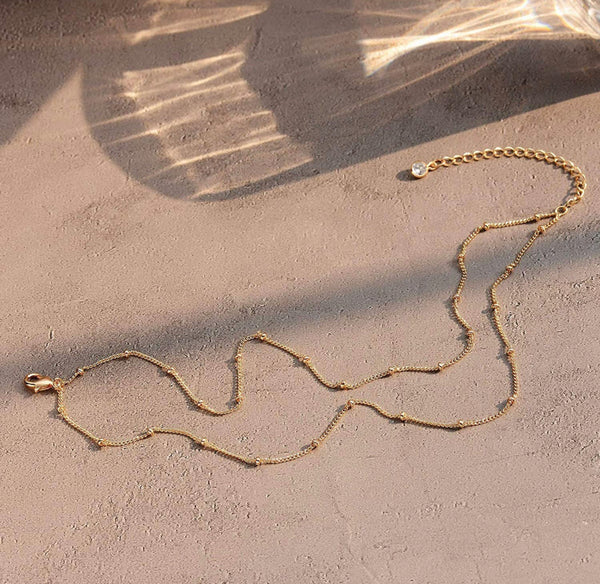 14k Gold Filled Layered Bead Chain Anklet