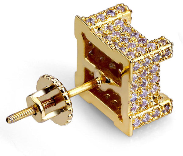 Iced Out 14k Gold Square Earrings