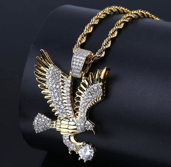 Iced Out 18k Gold Eagle Pendant