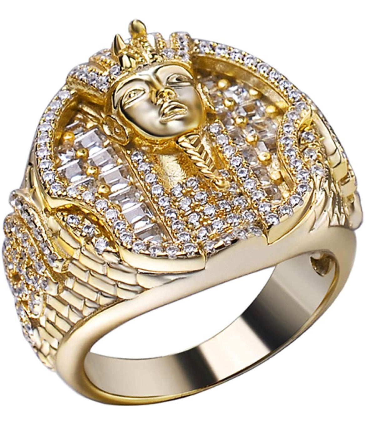 Iced Out 14k Gold/ Sterling Silver Pharoah Ring