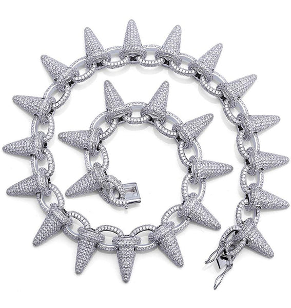 Iced Out 18k White Gold Punk Rivet Necklace