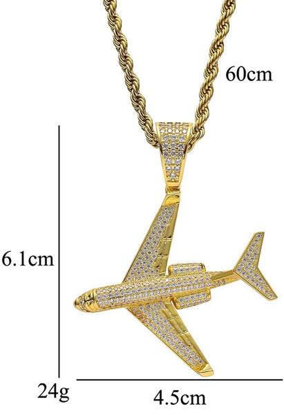 Iced Out 18k Gold Airplane Pendant