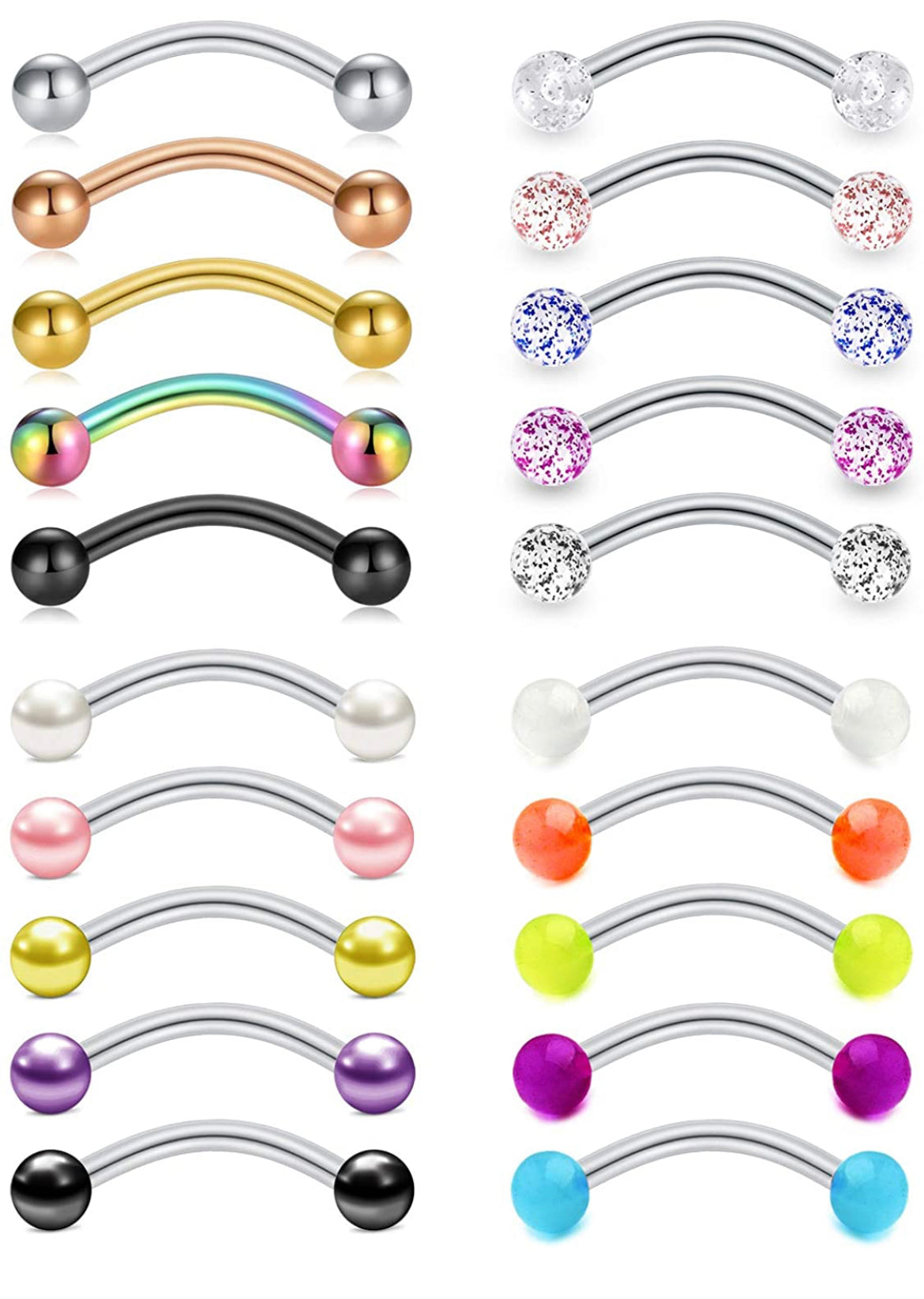 20 Pcs Assorted Eyebrow Piercings 16G