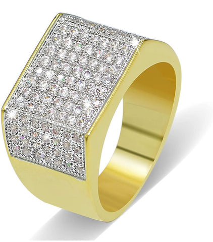 Iced Out 18k Gold Square Ring