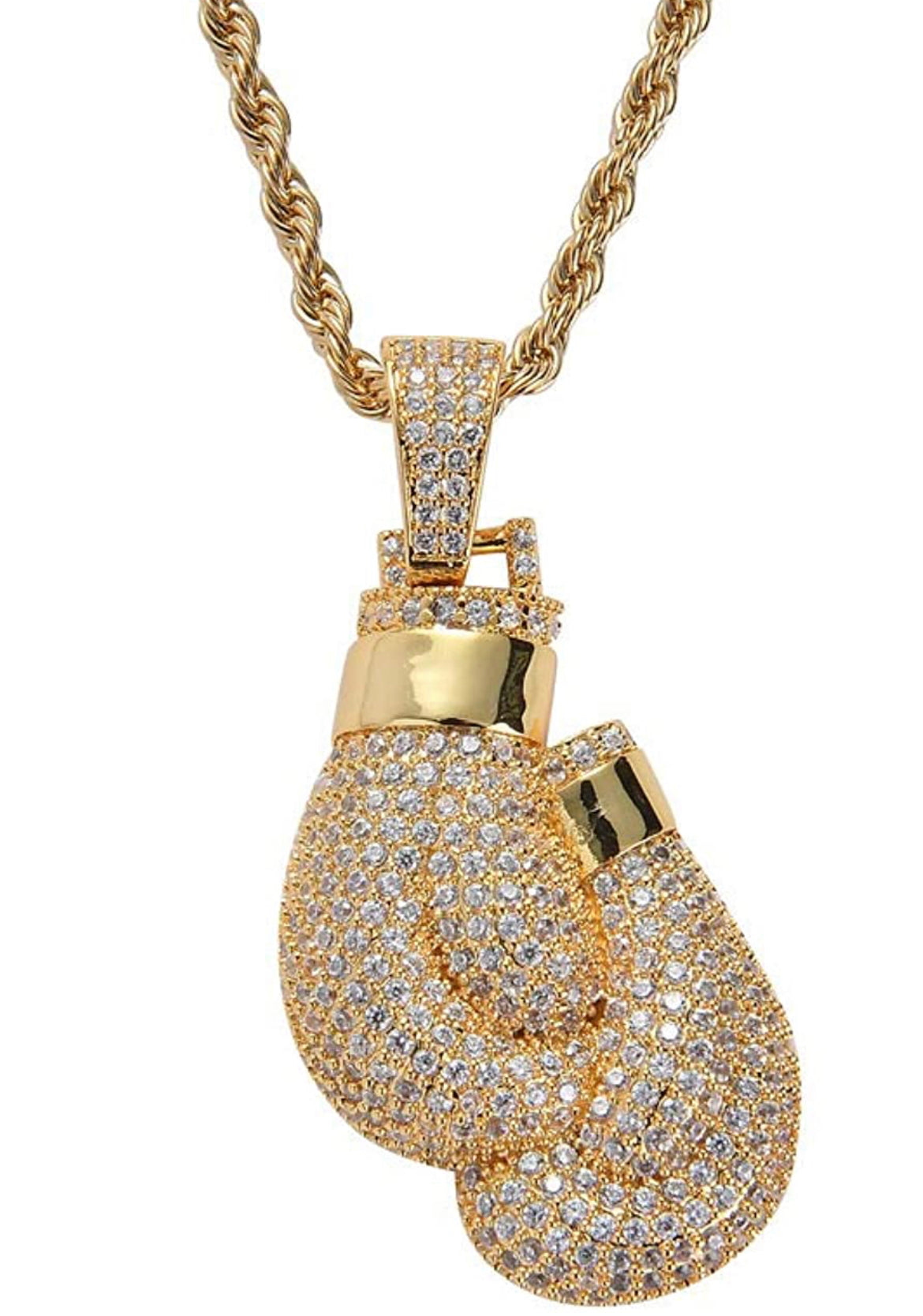 Iced Out 18k Gold Boxing Gloves Pendant