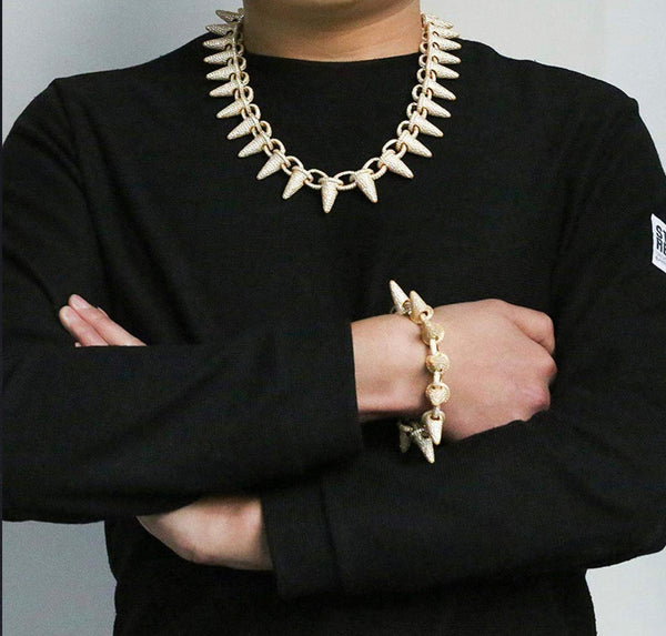 Iced Out 18k Gold Punk Rivet Necklace