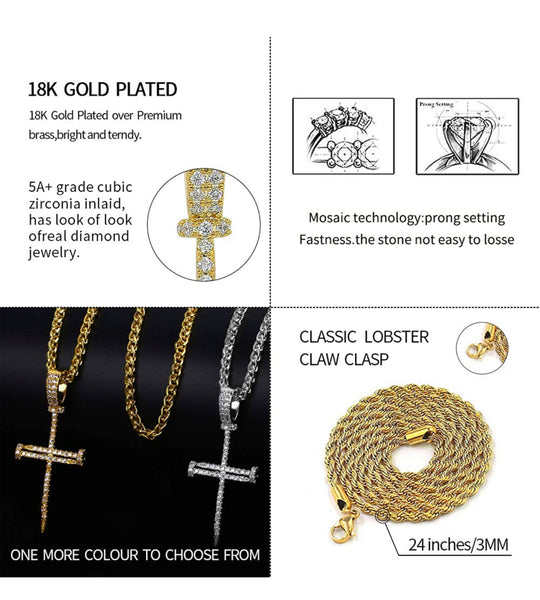 Iced Out 18k Gold Nail Cross Pendant