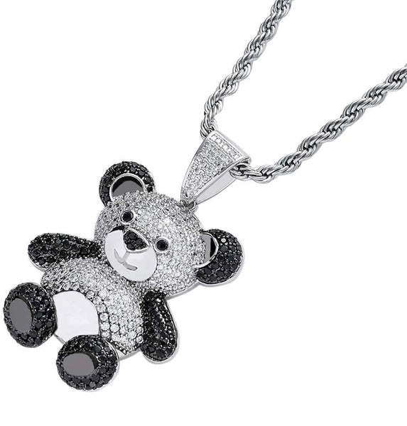 Iced Out 18k White Gold Panda Pendant