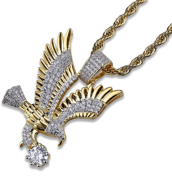 Iced Out 18k Gold Eagle Pendant