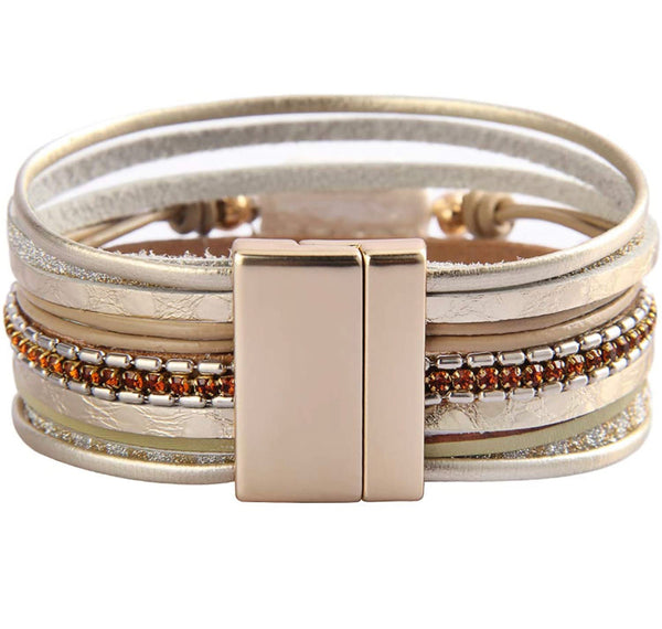 Multi Strands Leather Beige Bracelet