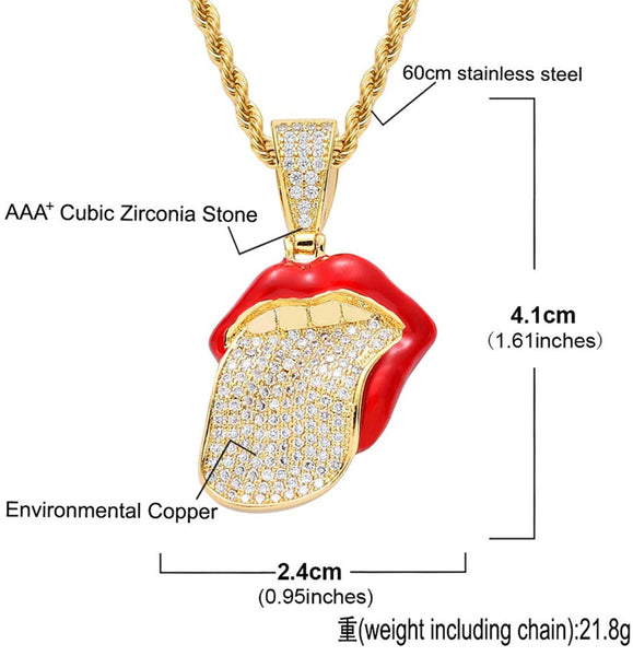 Iced Out 18k Gold Tongue Out Pendant