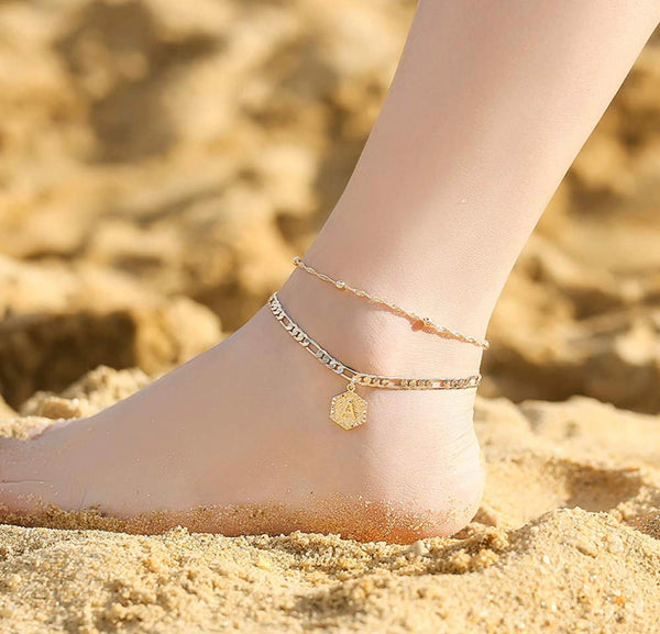 14k Gold Filled Figaro Chain Initial Anklet