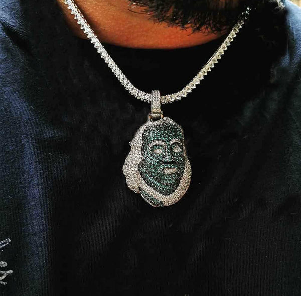 Iced Out 18k Gold BlueFace Benjamin Franklin Pendant