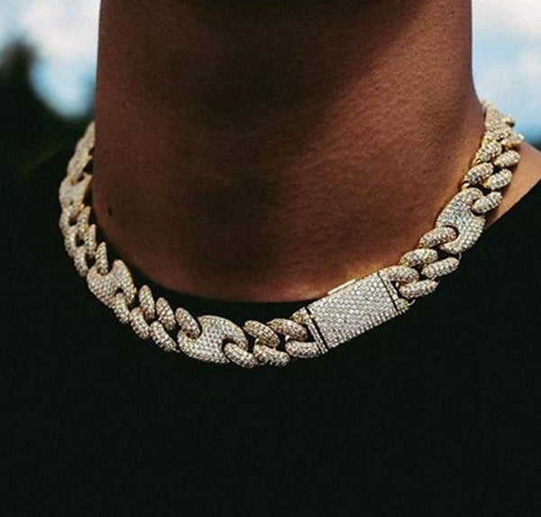 Iced Out 14k Gold Mariner Cuban Link Chain